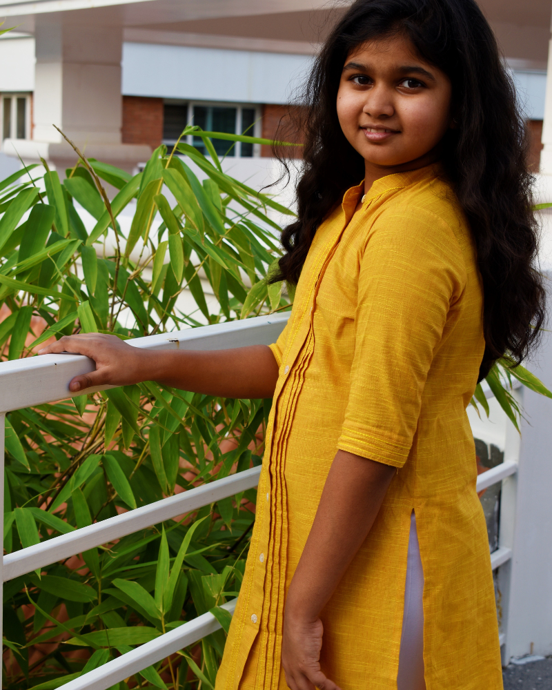 Yellow Girls Kurta With Pintucks