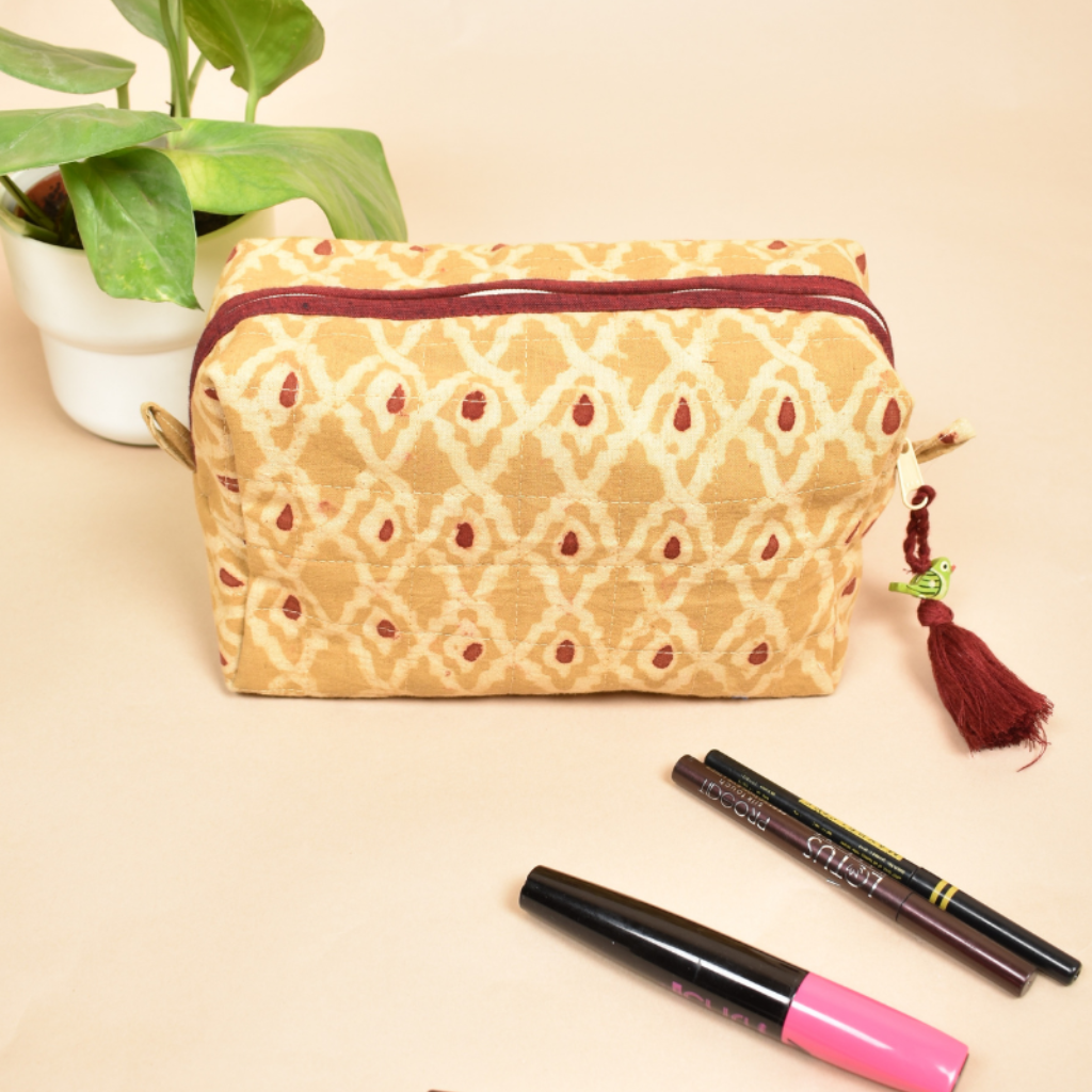 Yellow kalamkari Travel Pouch