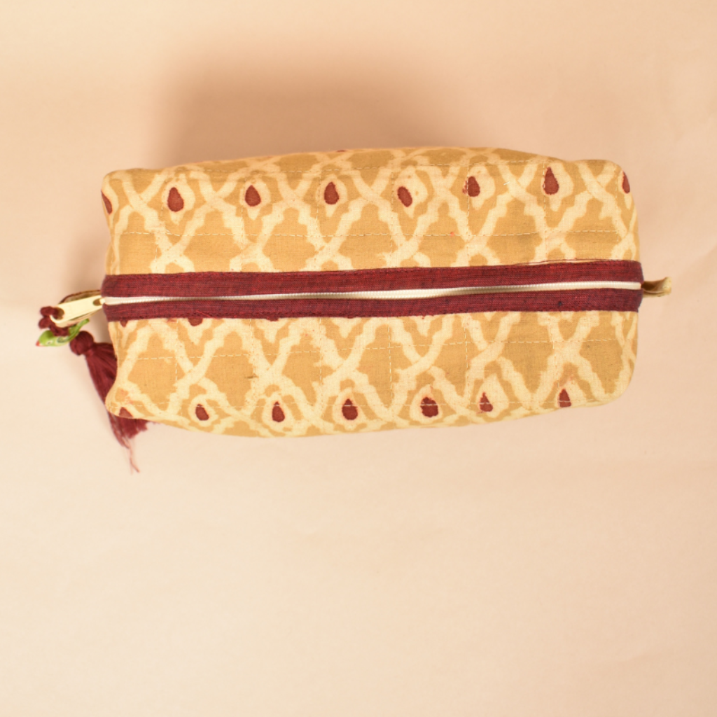 Yellow kalamkari Travel Pouch - zip