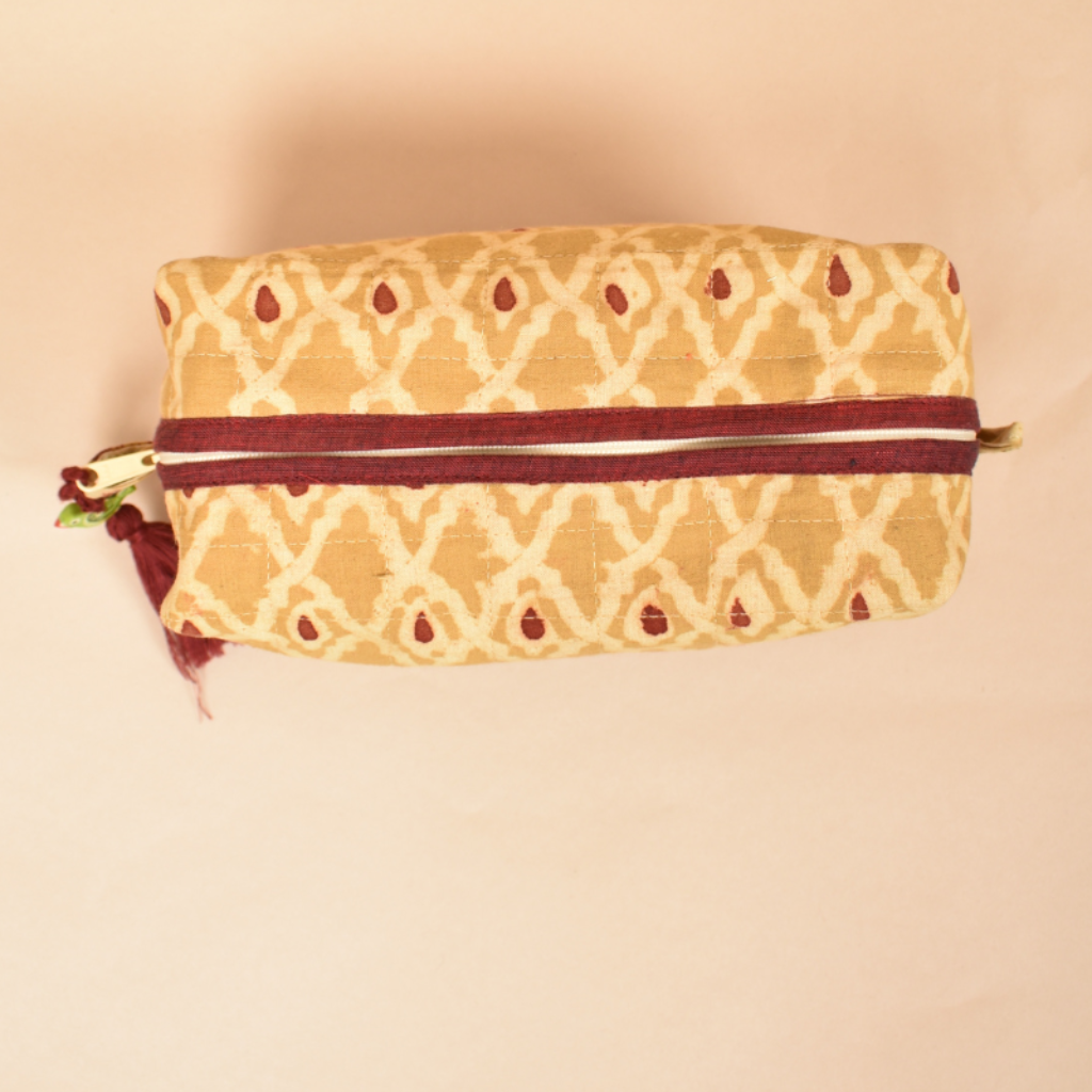 Yellow kalamkari Travel Pouch