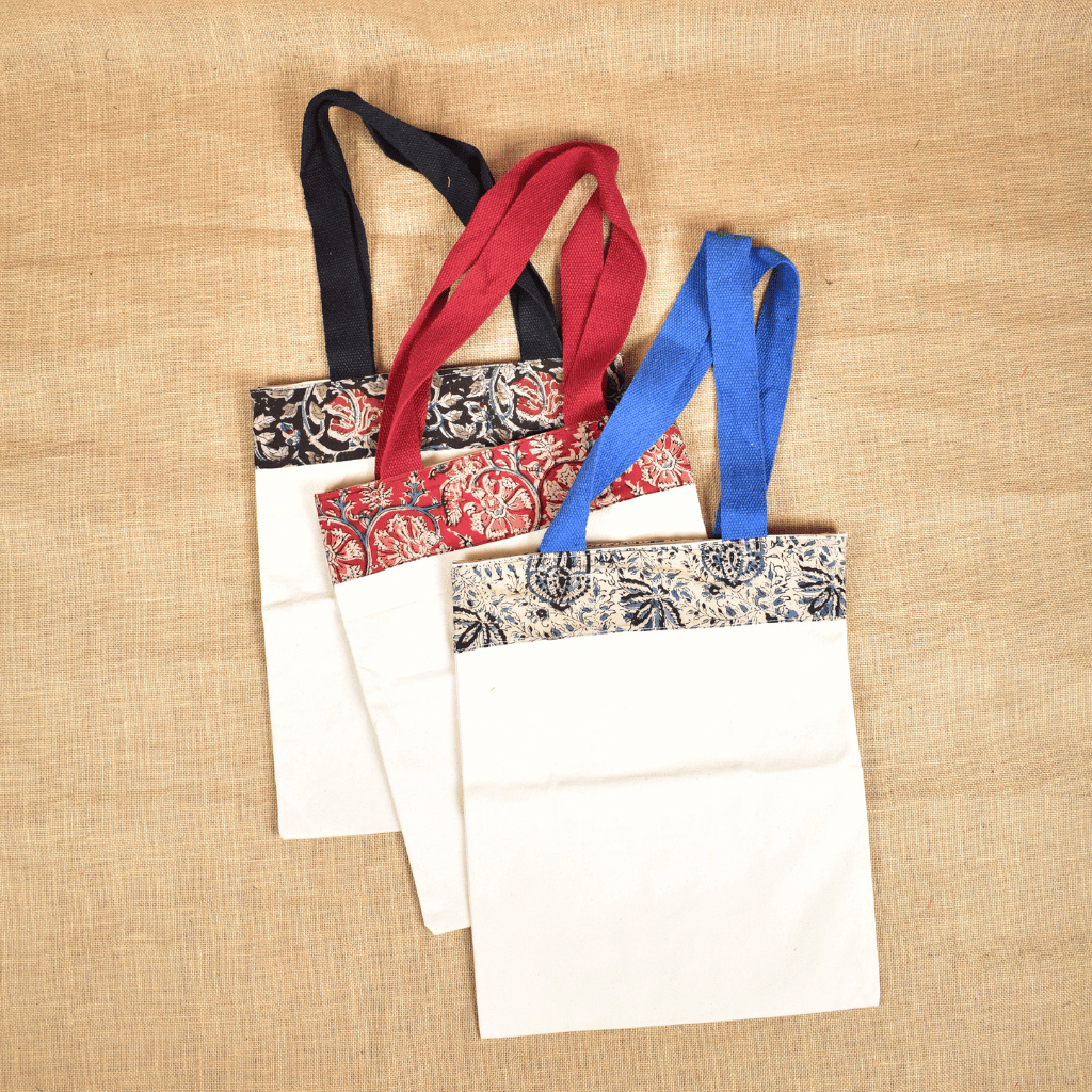 Canvas and kalamkari cotton gifting bag - handle