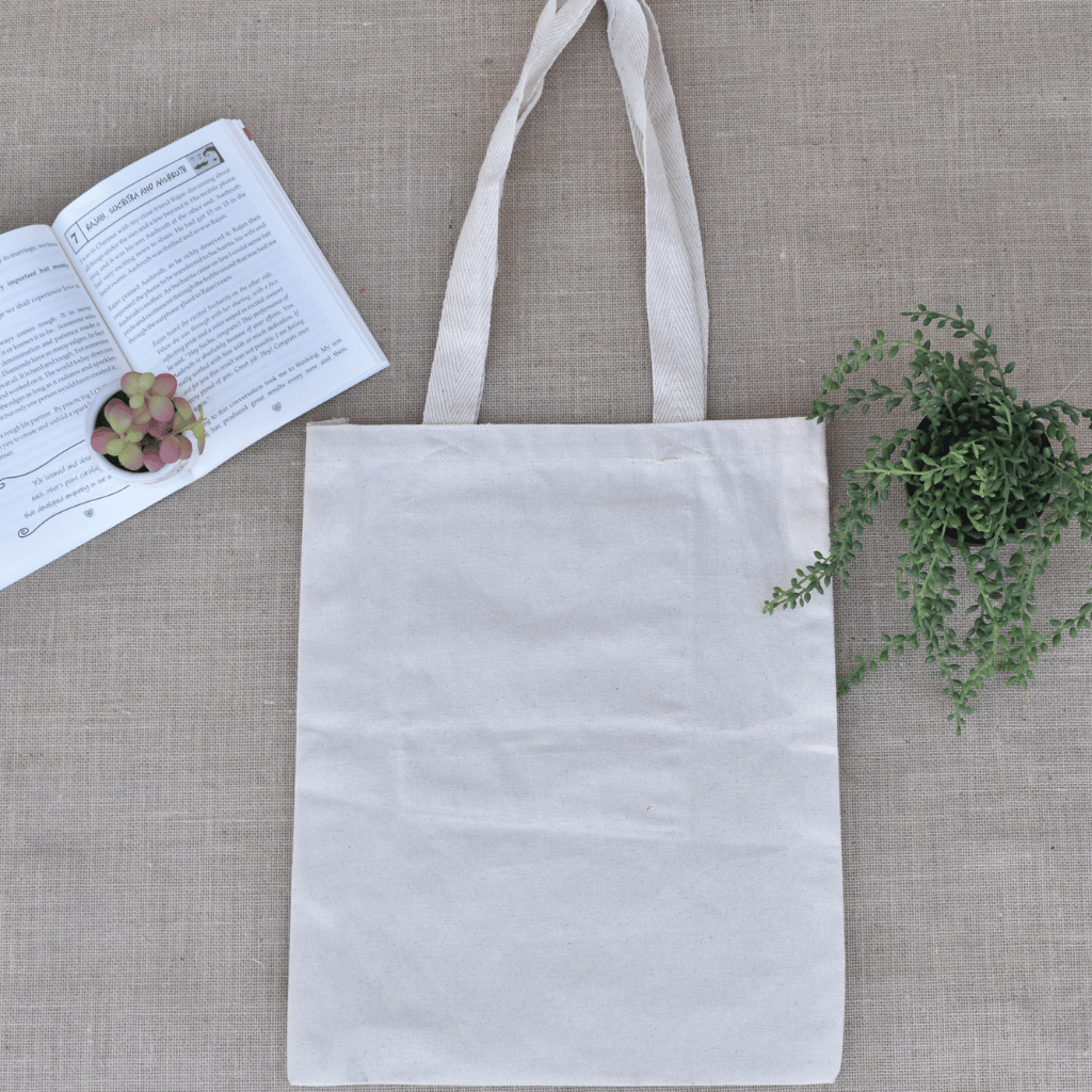 White canvas tote bag - heart embroidery - back
