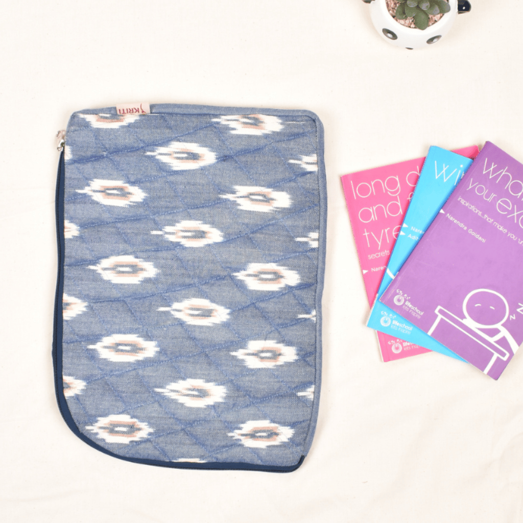 Blue easy slip quilted 13" laptop sleeve - front