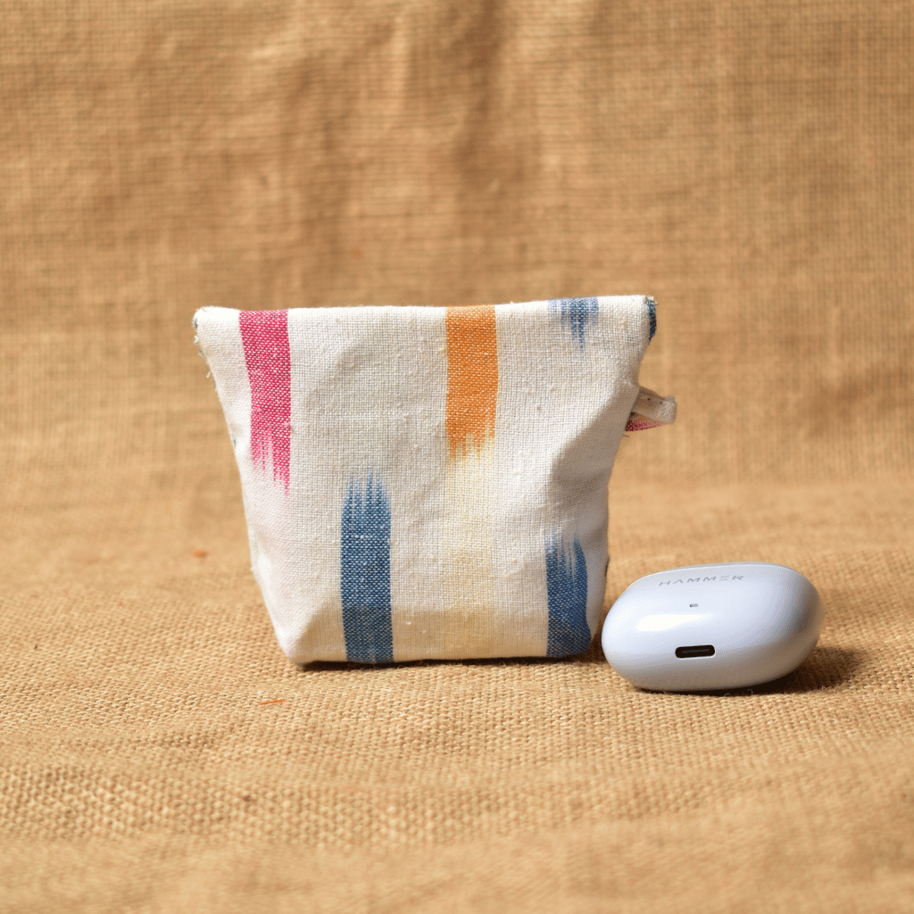 White Handloom Cotton Earbuds Pouch with Snap Button Closure - back