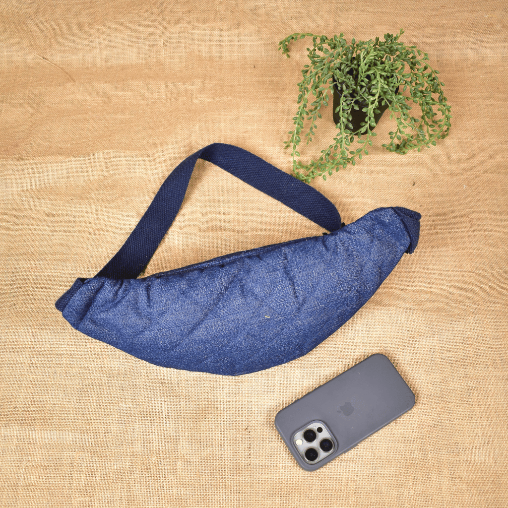 Fanny bag or waist bag in quilted denim - back
