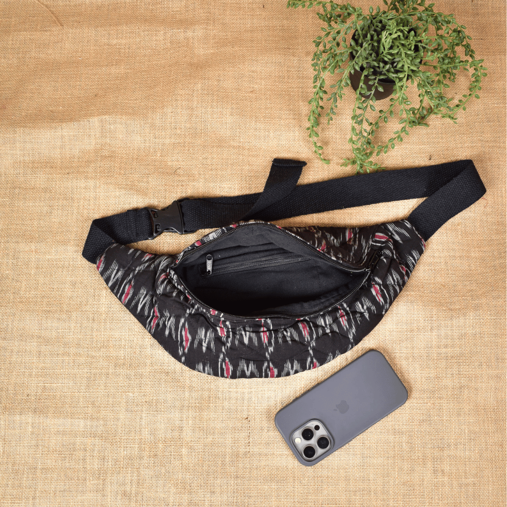 Fanny bag or waist bag in black ikat - inside