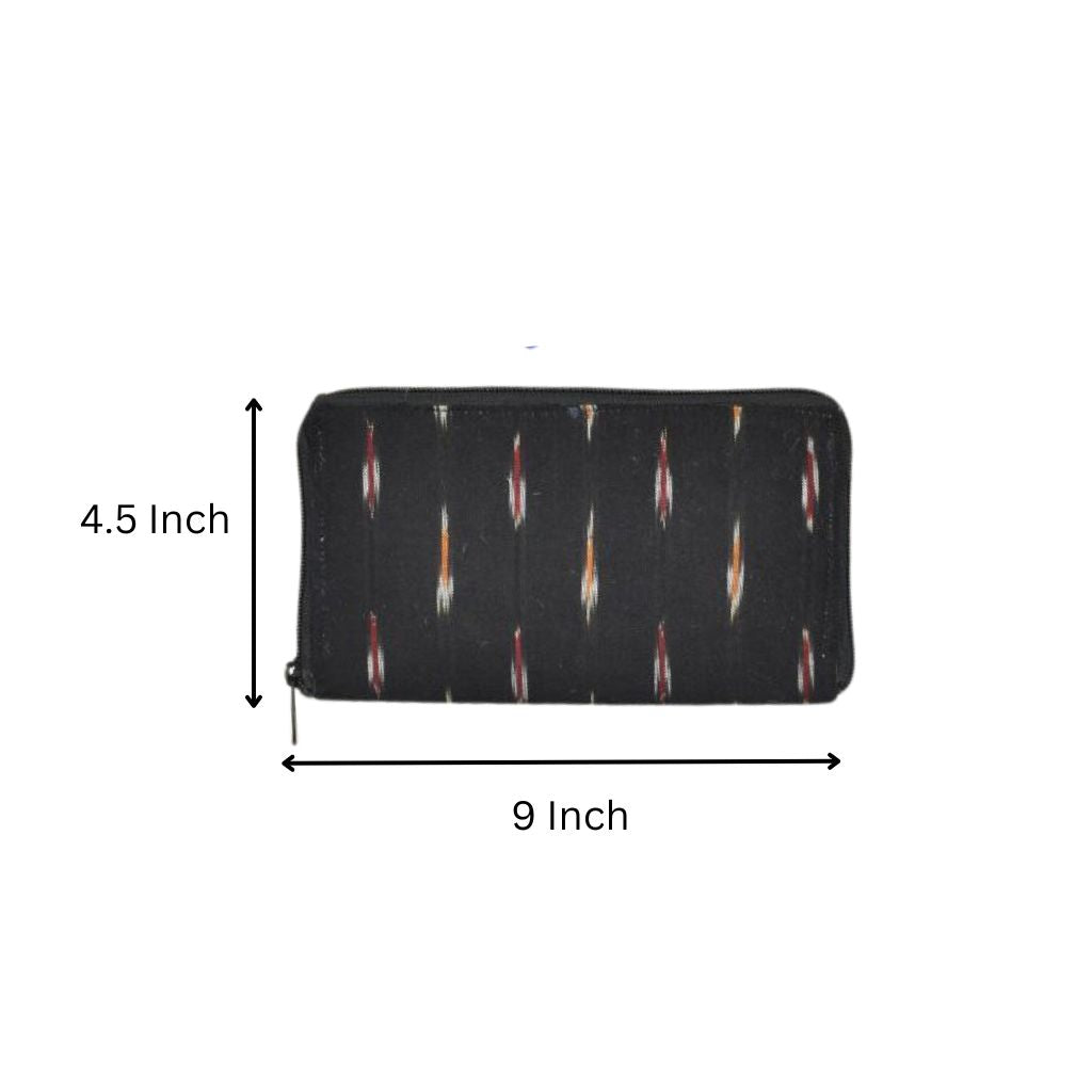Black ikat and ajark ladies wallet - dimensions