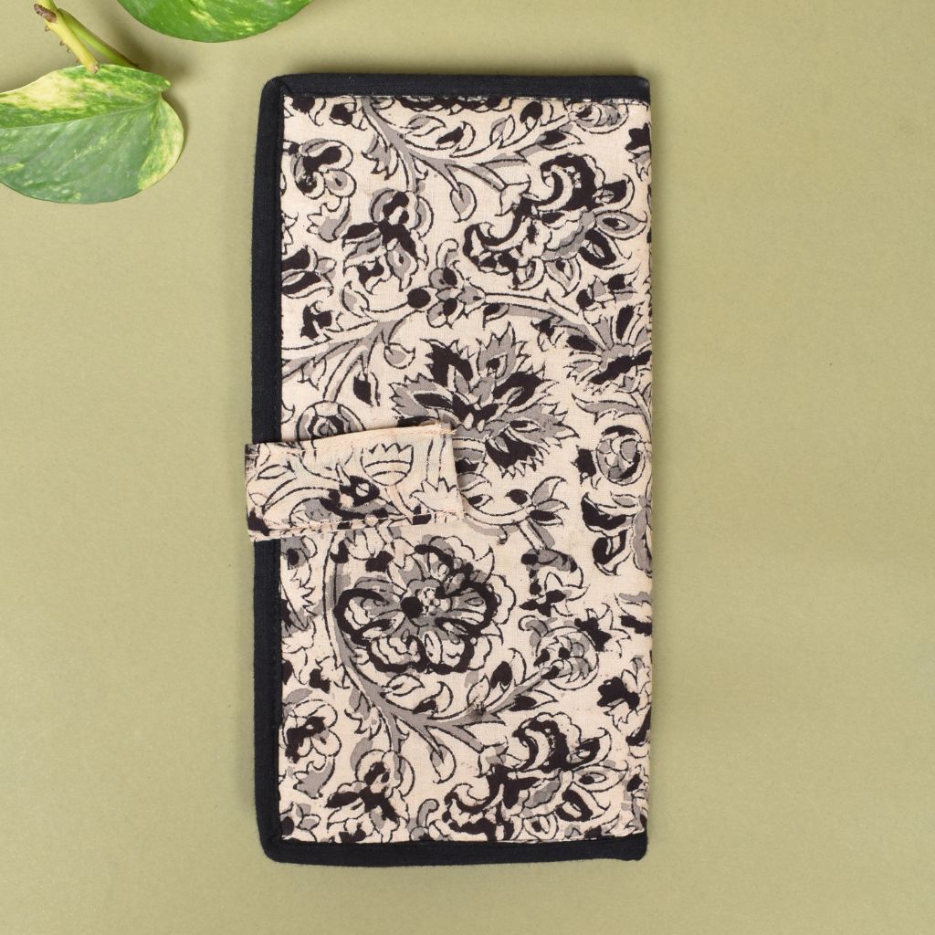 Black kalamkari ladies wallet - top