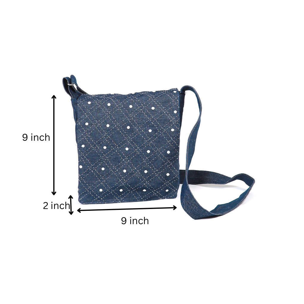Blue Mangalgiri sling bag - dimensions