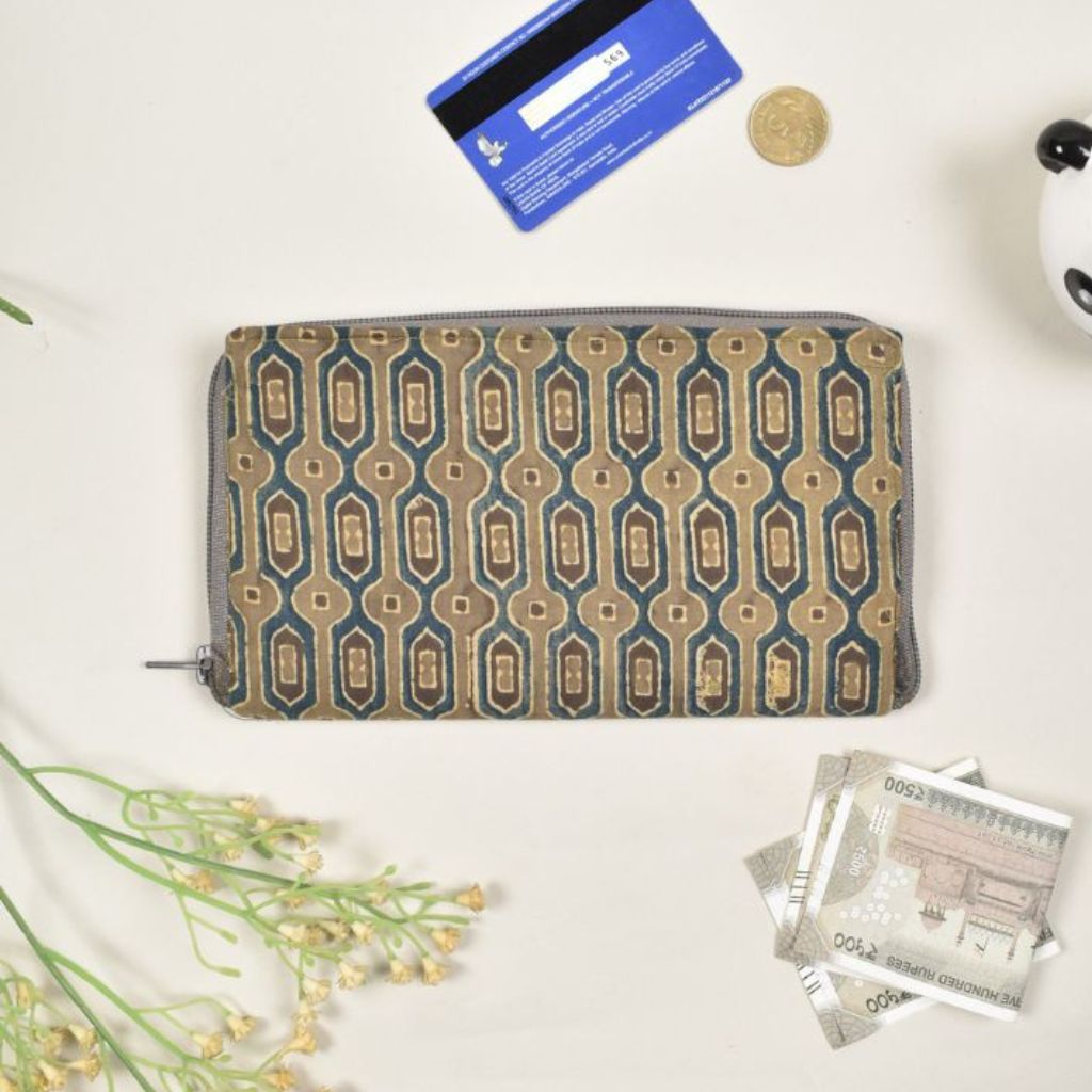 Green ajrakh ladies wallet - front