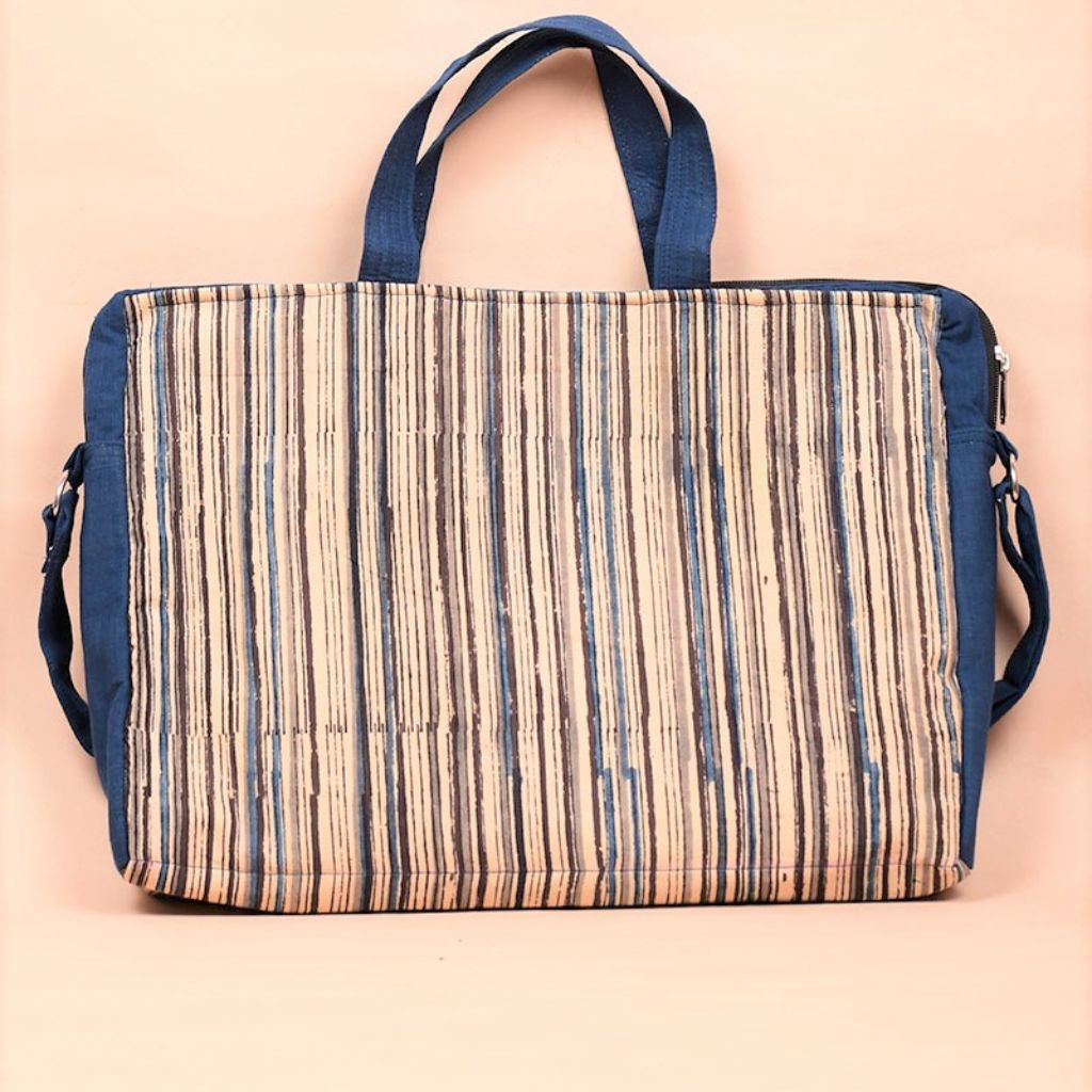 unisex laptop messenger bag in grey ikat  - back
