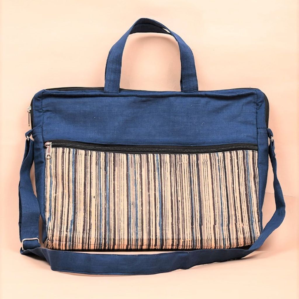unisex laptop messenger bag in grey ikat  - front