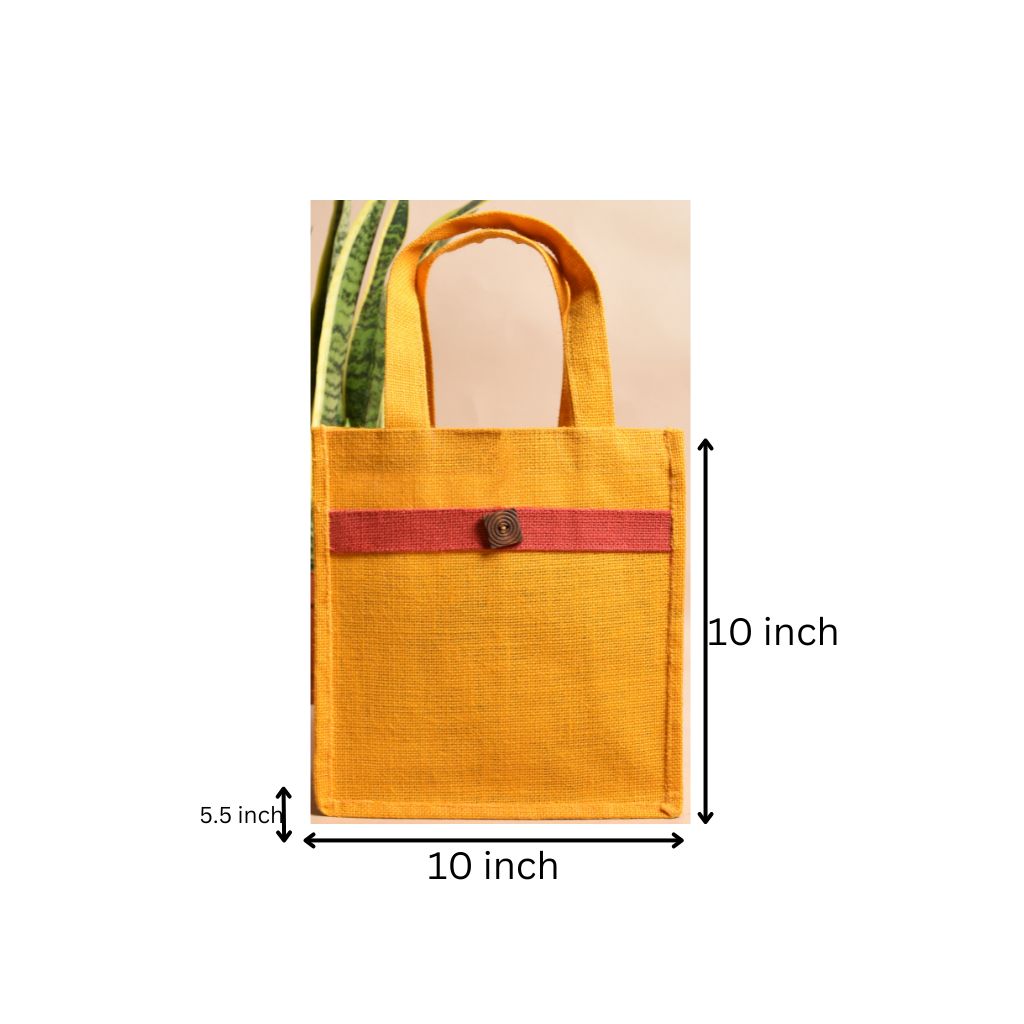 Yellow jute lunch bag or gift bag