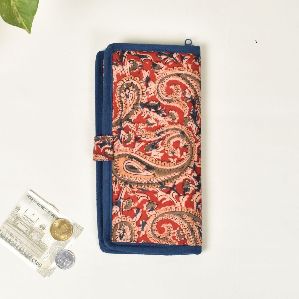 Red kalamkari and jute ladies wallet - back