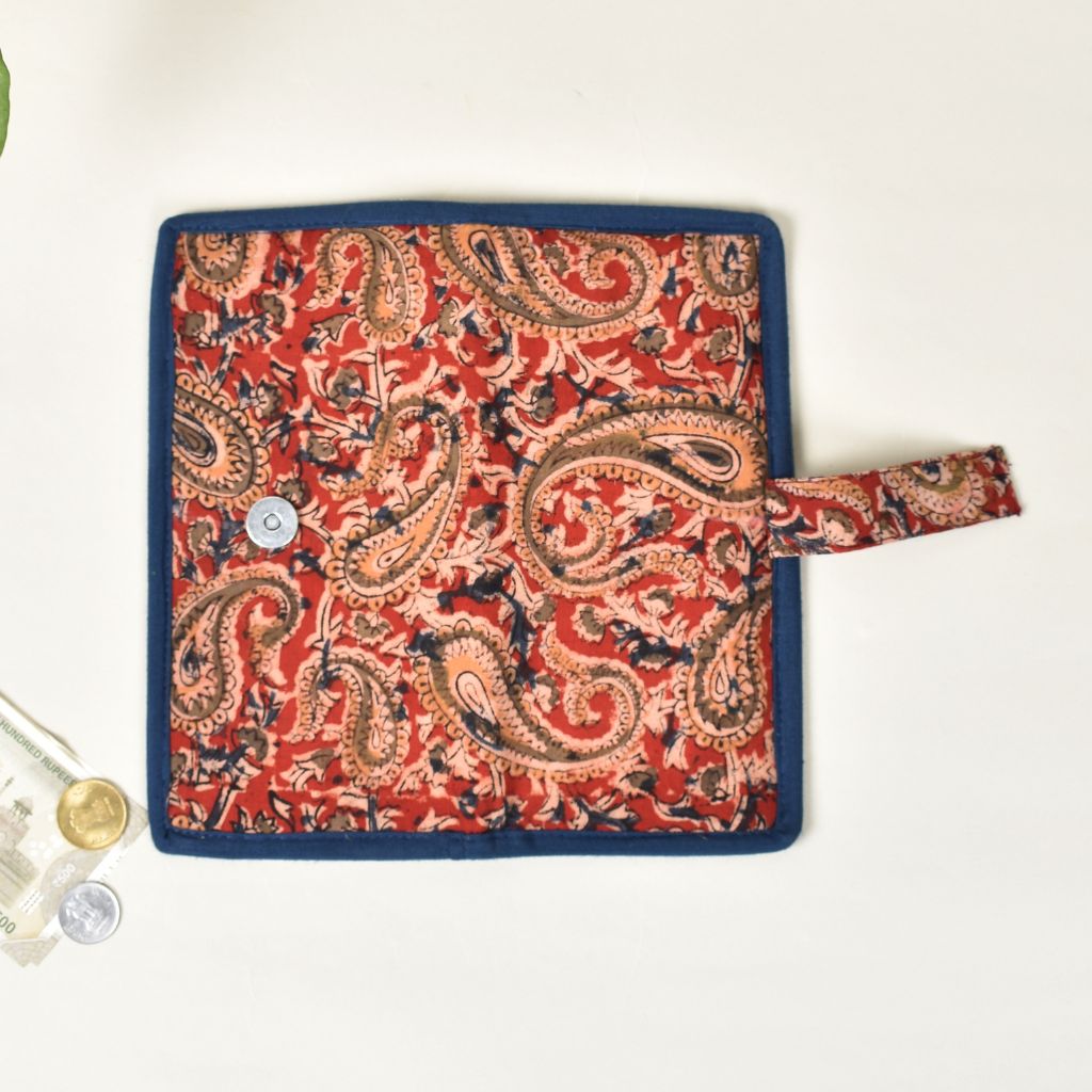 Red kalamkari and jute ladies wallet - back