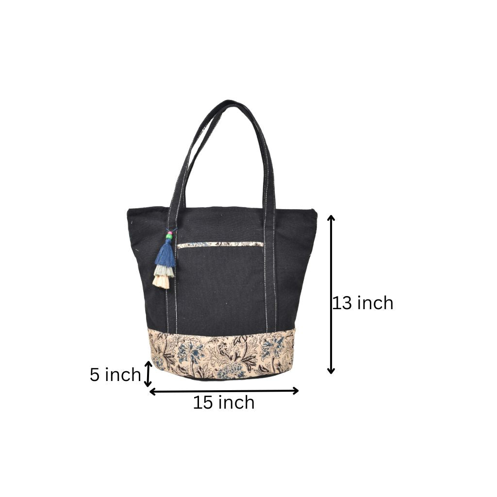 canvas tote bags with blue kalamkari - dimensions