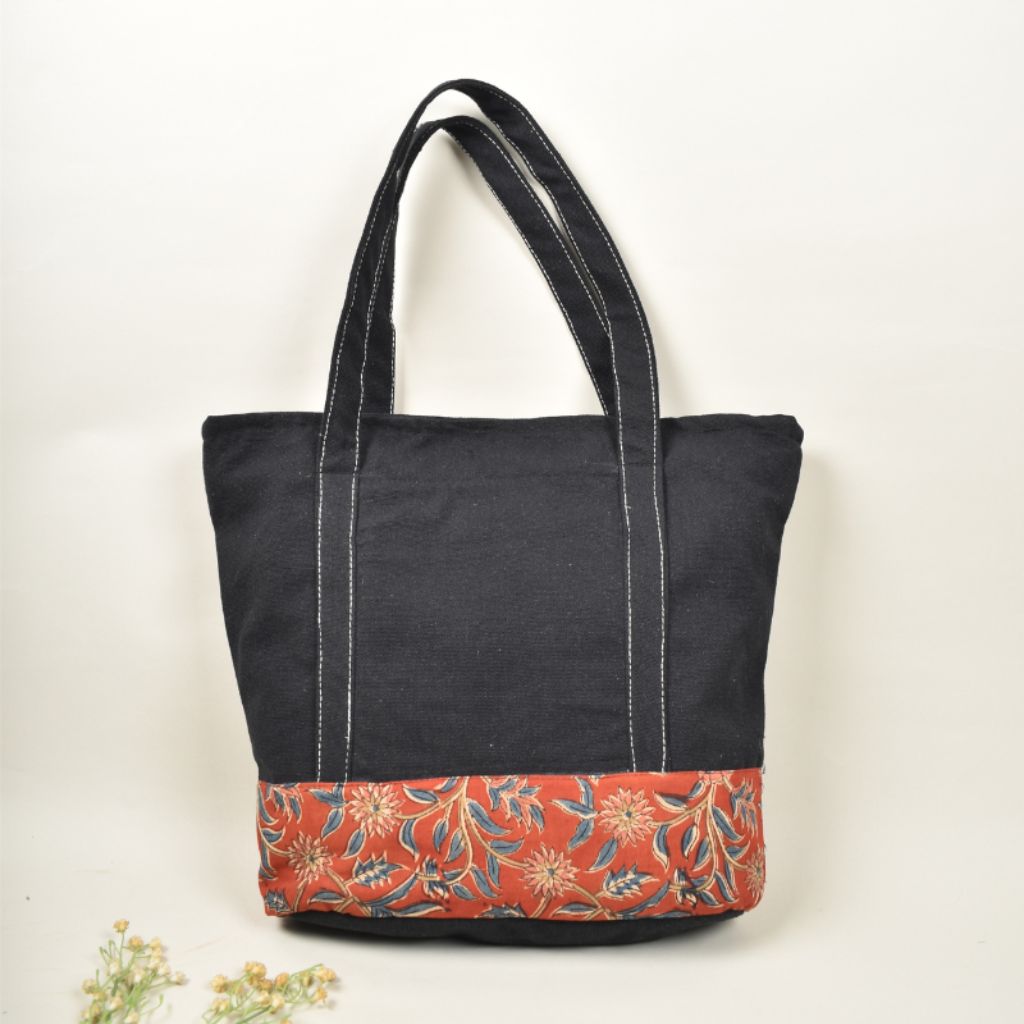 canvas tote bags  with red kalamkari - back