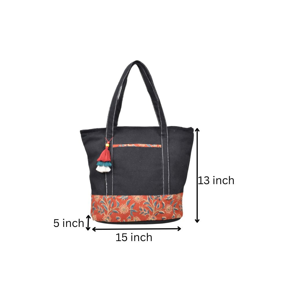 canvas tote bags with red kalamkari - dimensions