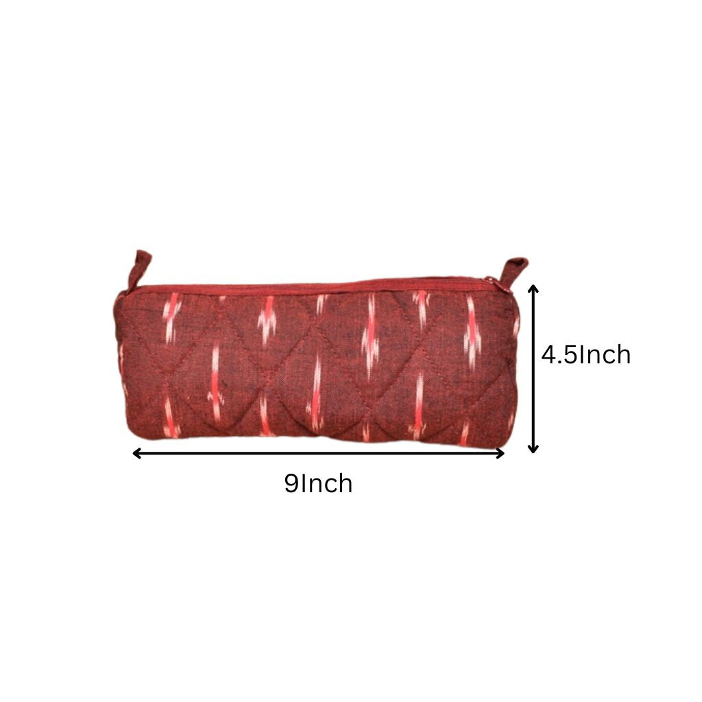 Maroon round ikat pouch - dimensions