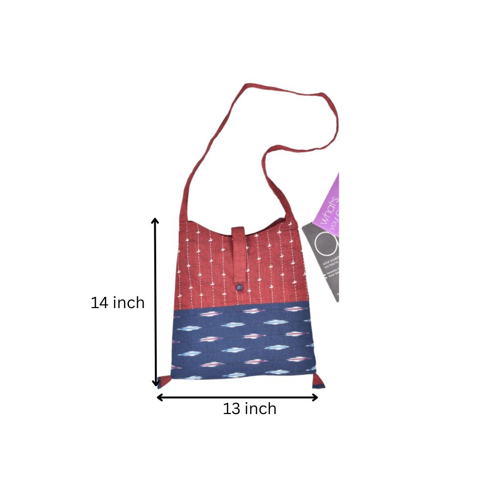 Embroidery blue ikat sling bag - dimensions