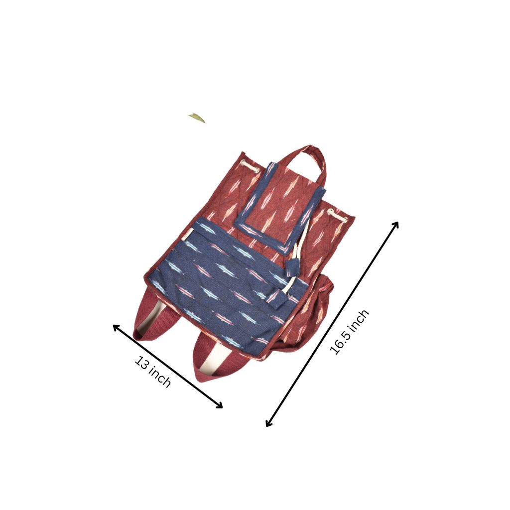 Maroon ikat backpack bag to fit 15" laptop - dimensions