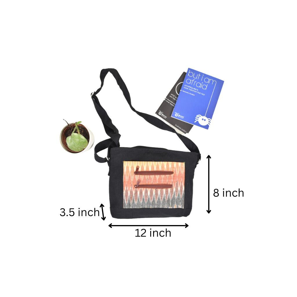 Four pocket canvas purse with ikat design - dimensions