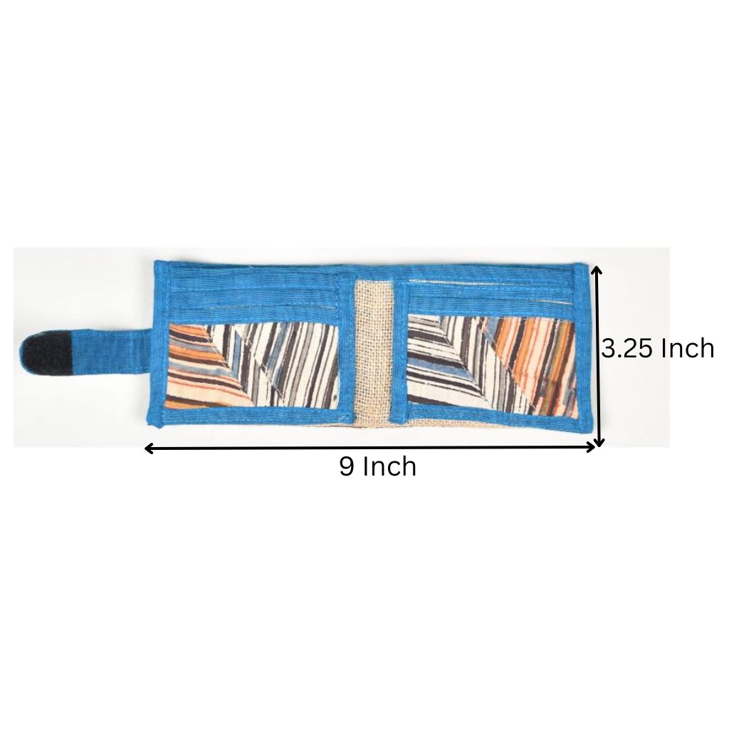 Blue unisex vegan wallet - dimensions