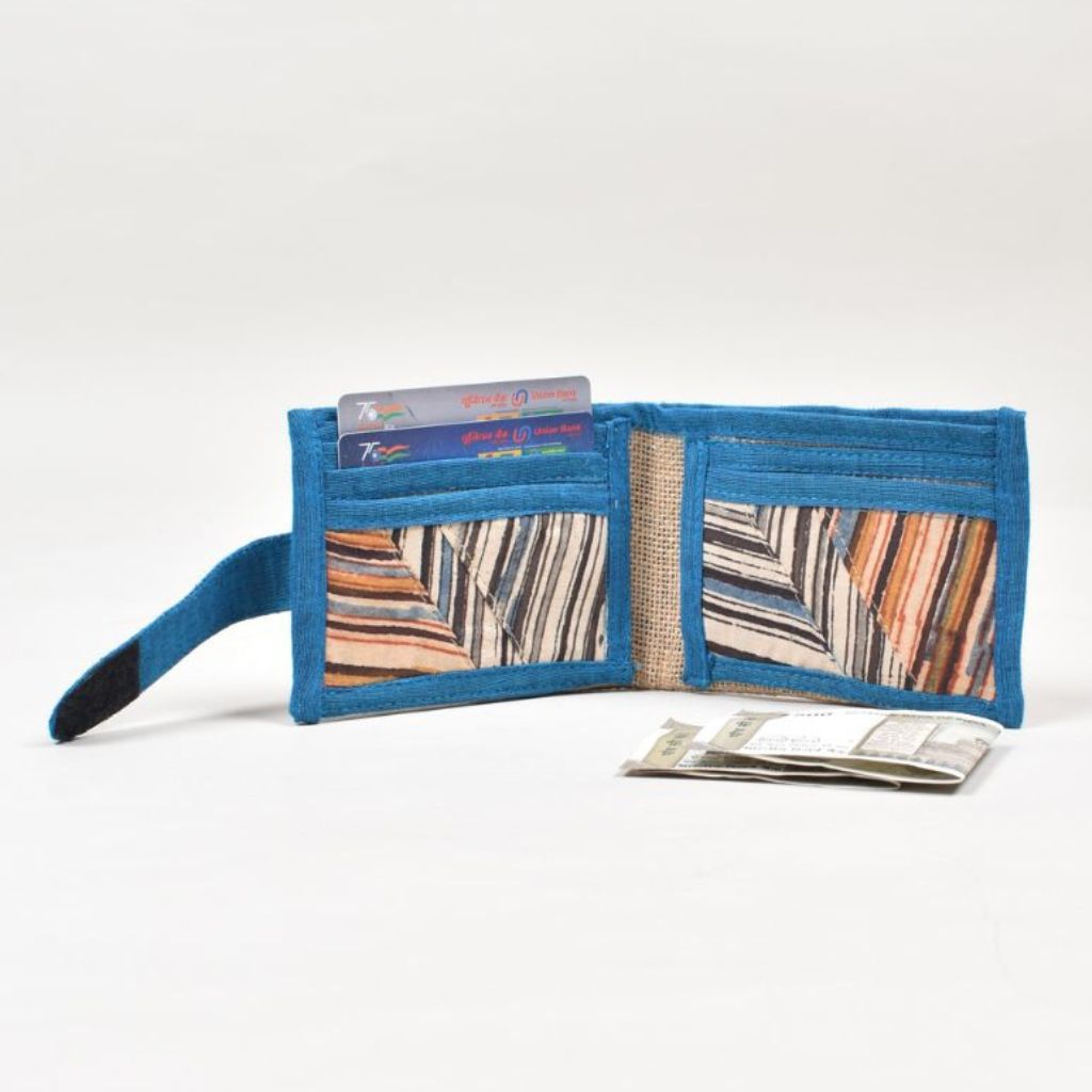 Blue unisex vegan wallet - inside