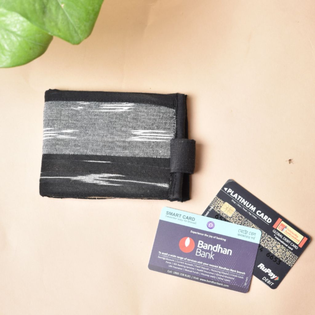 Narrow unisex wallet in black ikat - back