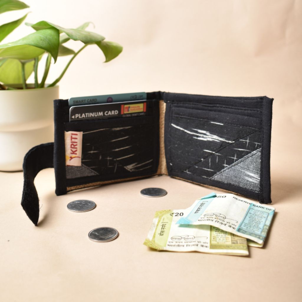 Narrow unisex wallet in black ikat - inside