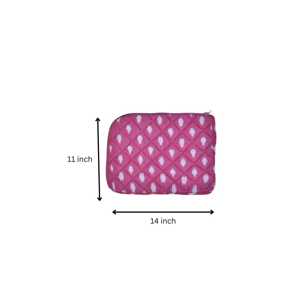 Pure cotton eco friendly quilted 12" laptop sleeve - dimensions