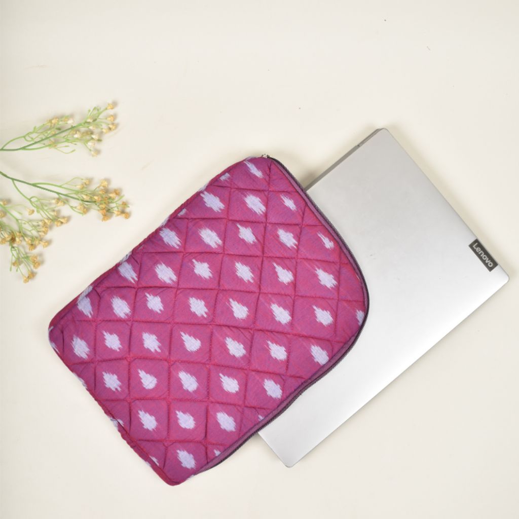 Pure cotton eco friendly quilted 12" laptop sleeve - zip