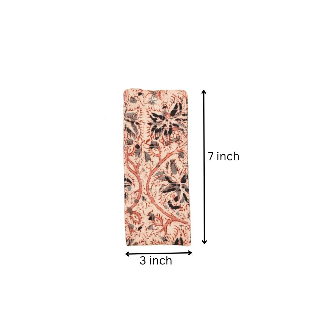 Pink kalamkari reading glass pouch - dimensions