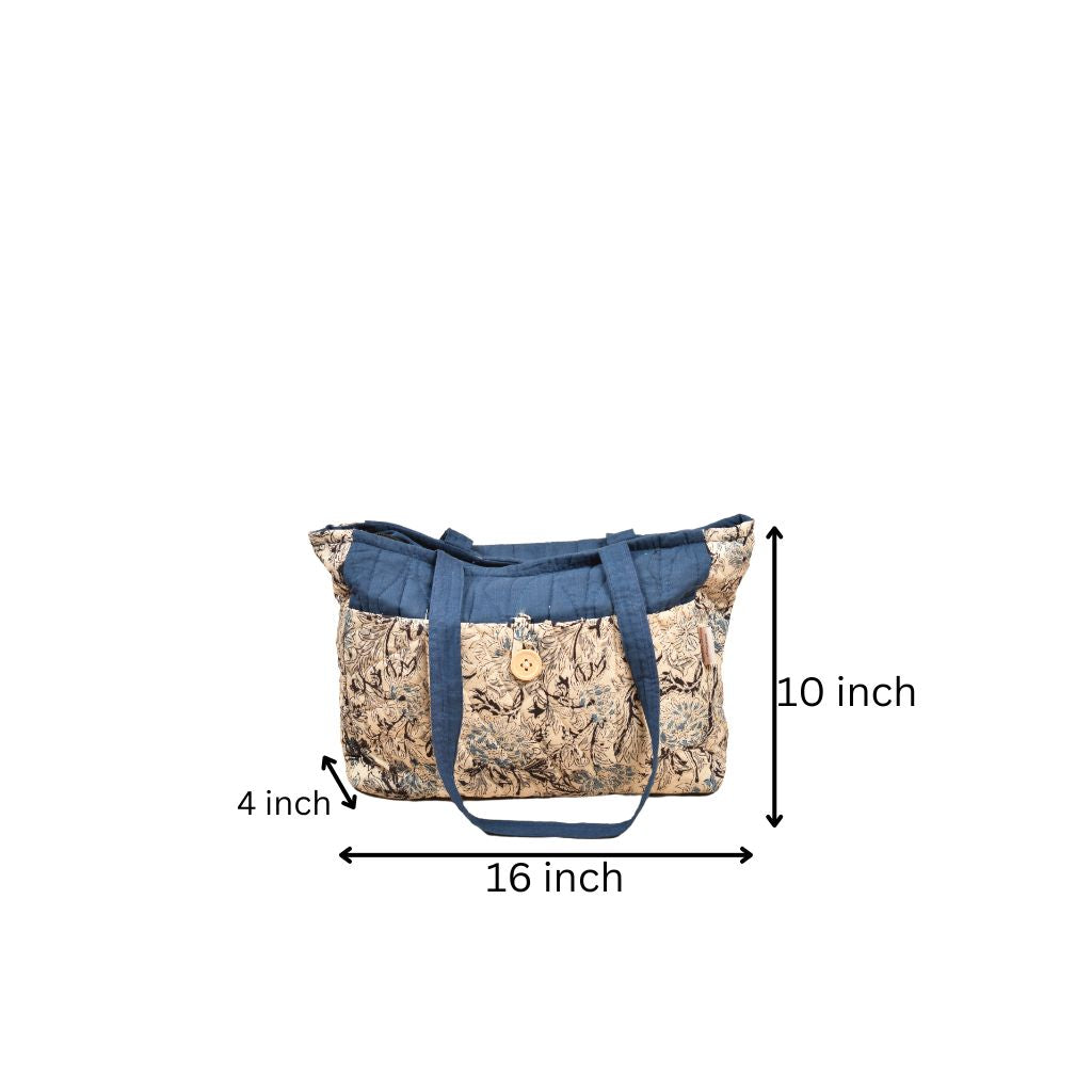 QUILTED BLUE AND WHITE Kalamkari PURSE BAG WITH POCKETS