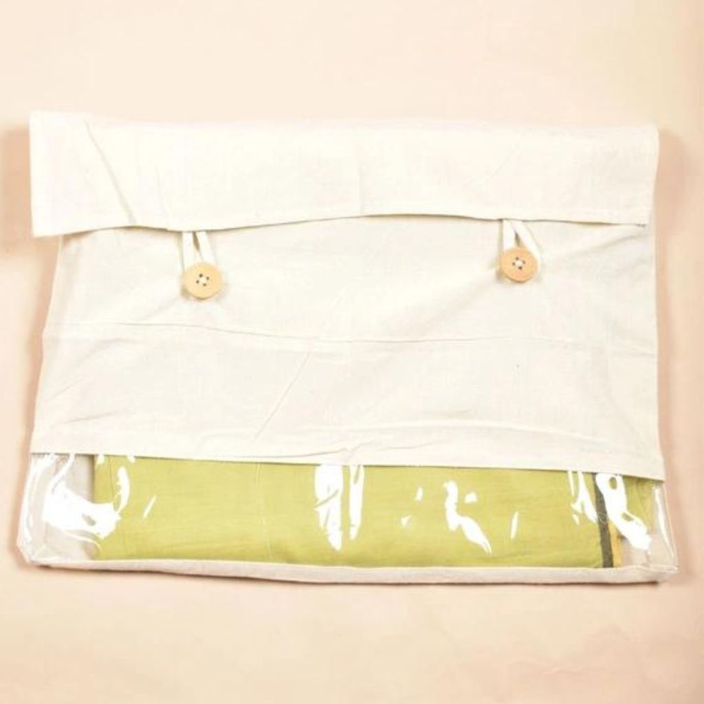 Saree storage bag in yellow handwoven cotton with set of ten saree sleeves