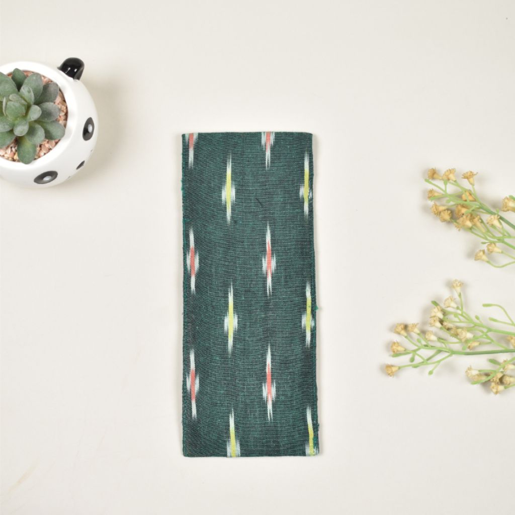 Travel cutlery pouch or reusable straw holder in green ikat