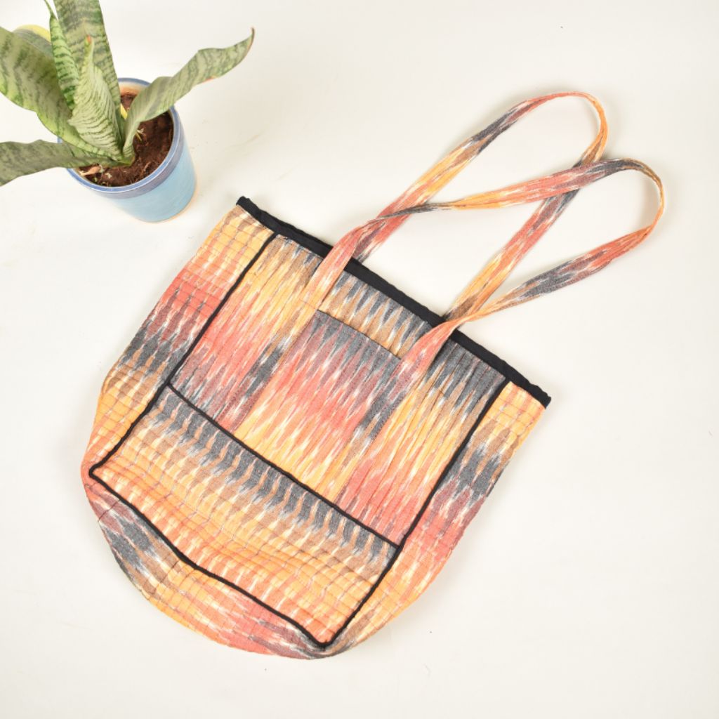 Multicolour Capacious Quilted Ikat Tote Bag
