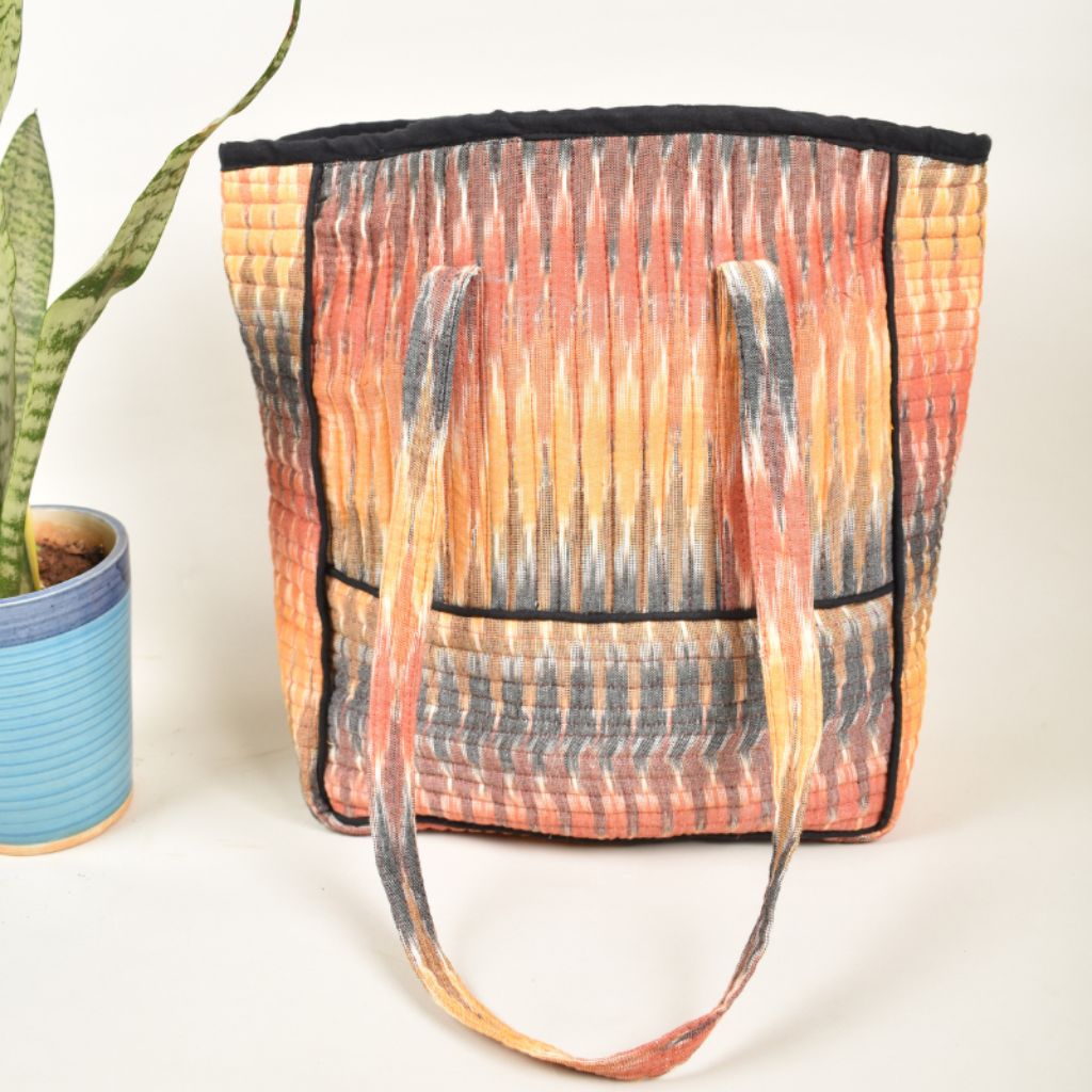 Yellow - Handcrafted Quilted Ikat Weave Shoulder Bag main image 0
