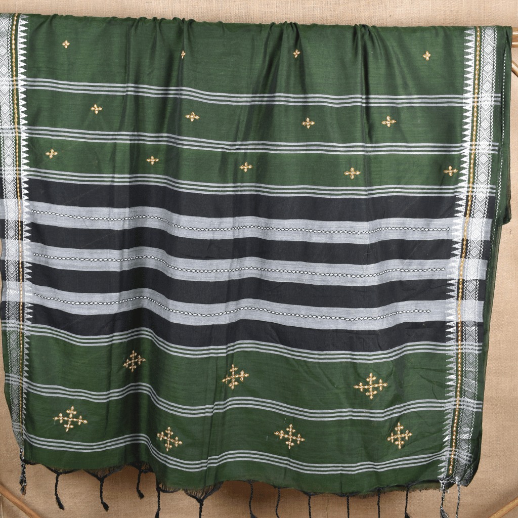 Green embroidery handloom saree - full saree