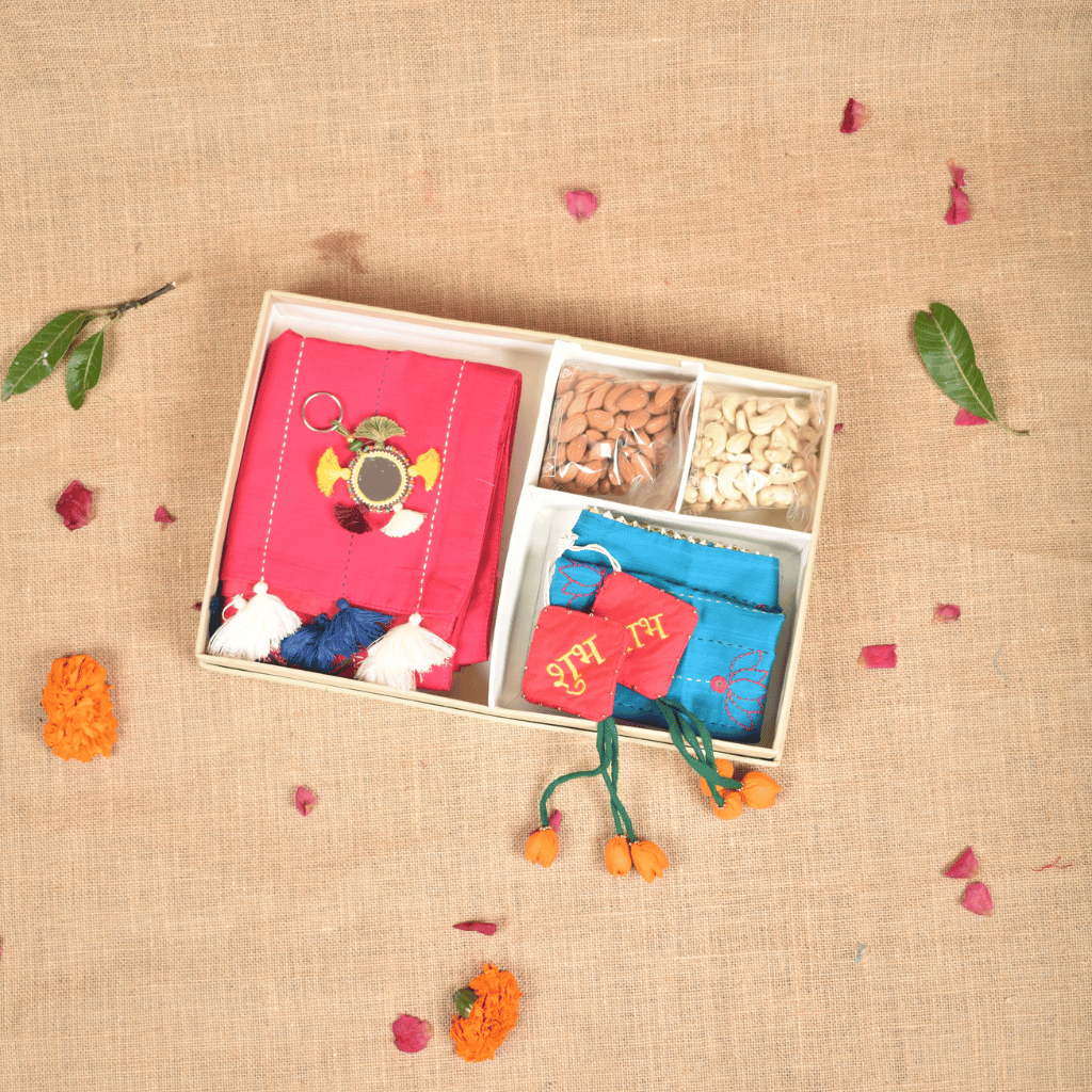 Handmade Diwali Gift Hamper with Silk Table Runner & Cushion Covers