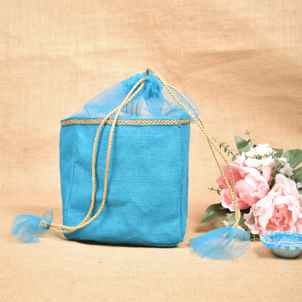 Blue Jute Potli Bag - front