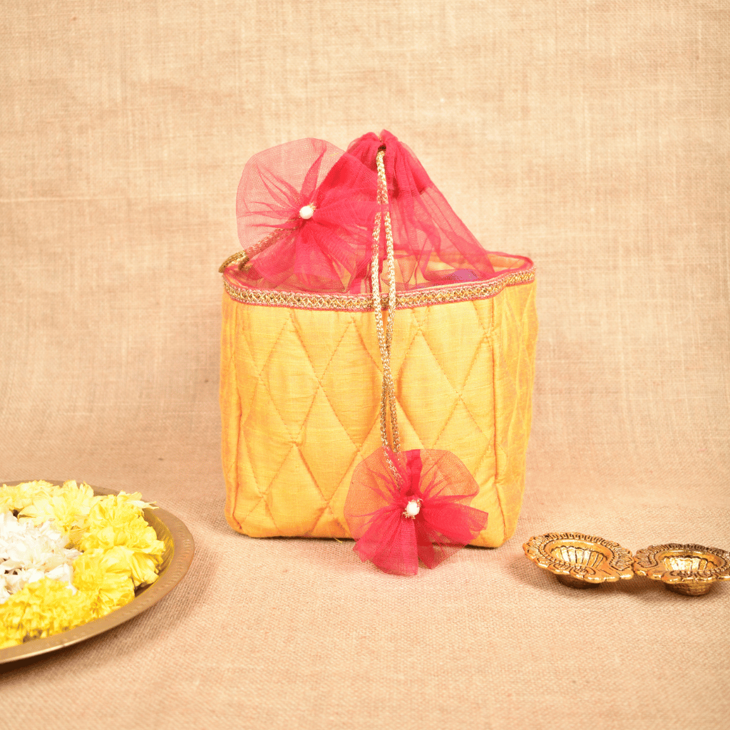 Yellow Silk Potli Bag | Handmade & Reusable