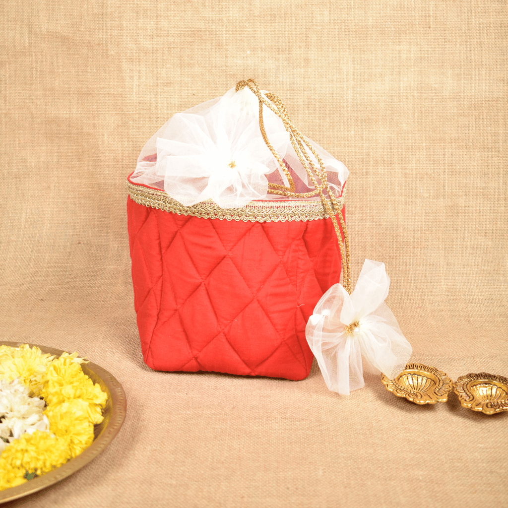 Red Silk Potli Bag | Handmade & Reusable