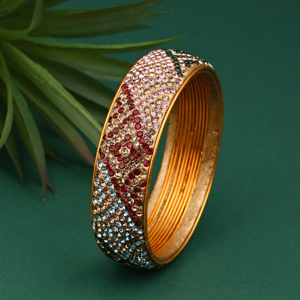 Ethnic gold toned stone studded kada made with lac - Women