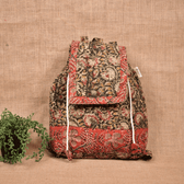 Quilted Green Kalamkari Backpack Bag - front