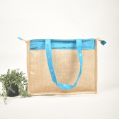 Classic Jute Bag With a Sky Blue ikat Design