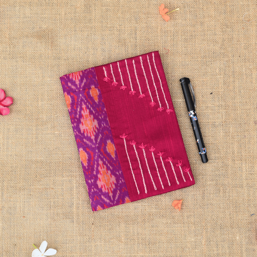 Purple Ikat handmade paper diary and embroidery cover