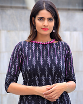 Black leaf ikat dress