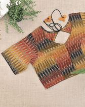 Multicolor Ikat blouse with flower tassels - front