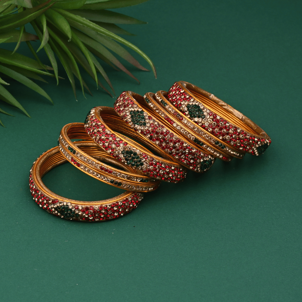 Set of bangles in maroon & green tones - lac